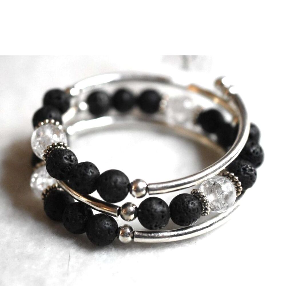 NWT Crazyartgrrl Fire & Ice Lava Stone Crystal Bead Silver Plated Wrap Bracelet